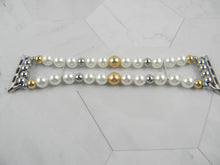 Load image into Gallery viewer, Off White and Gold Pearl Apple Watch Bracelet