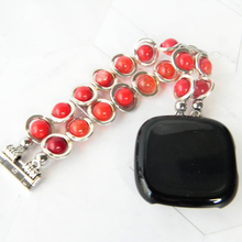 Load image into Gallery viewer, Silver Ovals and Red Beads Watch Band for Fitbit Versa 3&4 Smart Watch