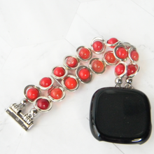 Load image into Gallery viewer, Silver Ovals and Red Beads Watch Band for Fitbit Versa 3&4 Smart Watch