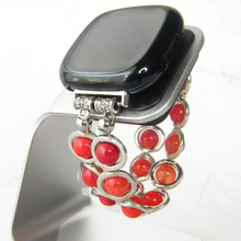 Load image into Gallery viewer, Silver Ovals and Red Beads Watch Band for Fitbit Versa 3&4 Smart Watch