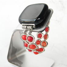 Load image into Gallery viewer, Silver Ovals and Red Beads Watch Band for Fitbit Versa 3&4 Smart Watch