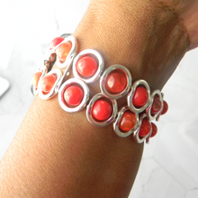 Load image into Gallery viewer, Silver Ovals and Fire Red Beads Watch Band for Apple Watch