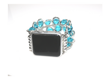 Load image into Gallery viewer, Silver Ovals and Aqua Beads Watch Band for Apple Watch