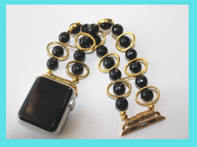 Load image into Gallery viewer, Black Obsidian and Gold Ovals Watch Band for Apple Watch