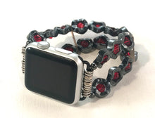 Load image into Gallery viewer, Wavy Hematite and Red Crystals Watch Band for Apple Watch