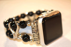 Black Onyx and Silver S Bar Watch Band for Apple Watch