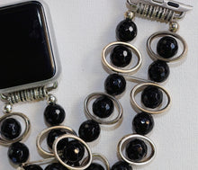 Load image into Gallery viewer, Black Obsidian and Silver Ovals Watch Band for Apple Watch