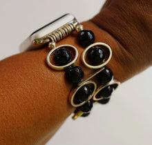 Load image into Gallery viewer, Black Obsidian and Silver Ovals Watch Band for Apple Watch