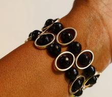 Load image into Gallery viewer, Black Obsidian and Silver Ovals Watch Band for Apple Watch