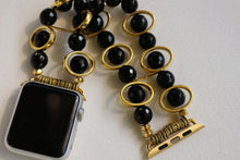 Load image into Gallery viewer, Black Obsidian and Gold Ovals Watch Band for Apple Watch