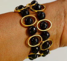 Load image into Gallery viewer, Black Obsidian and Gold Ovals Watch Band for Apple Watch