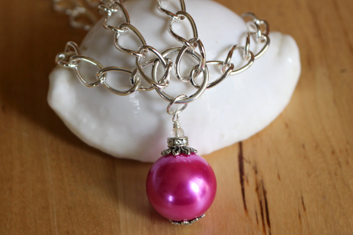 HOT PINK Necklace, Pink Drop Pendant Necklace SL Jewelry Designs