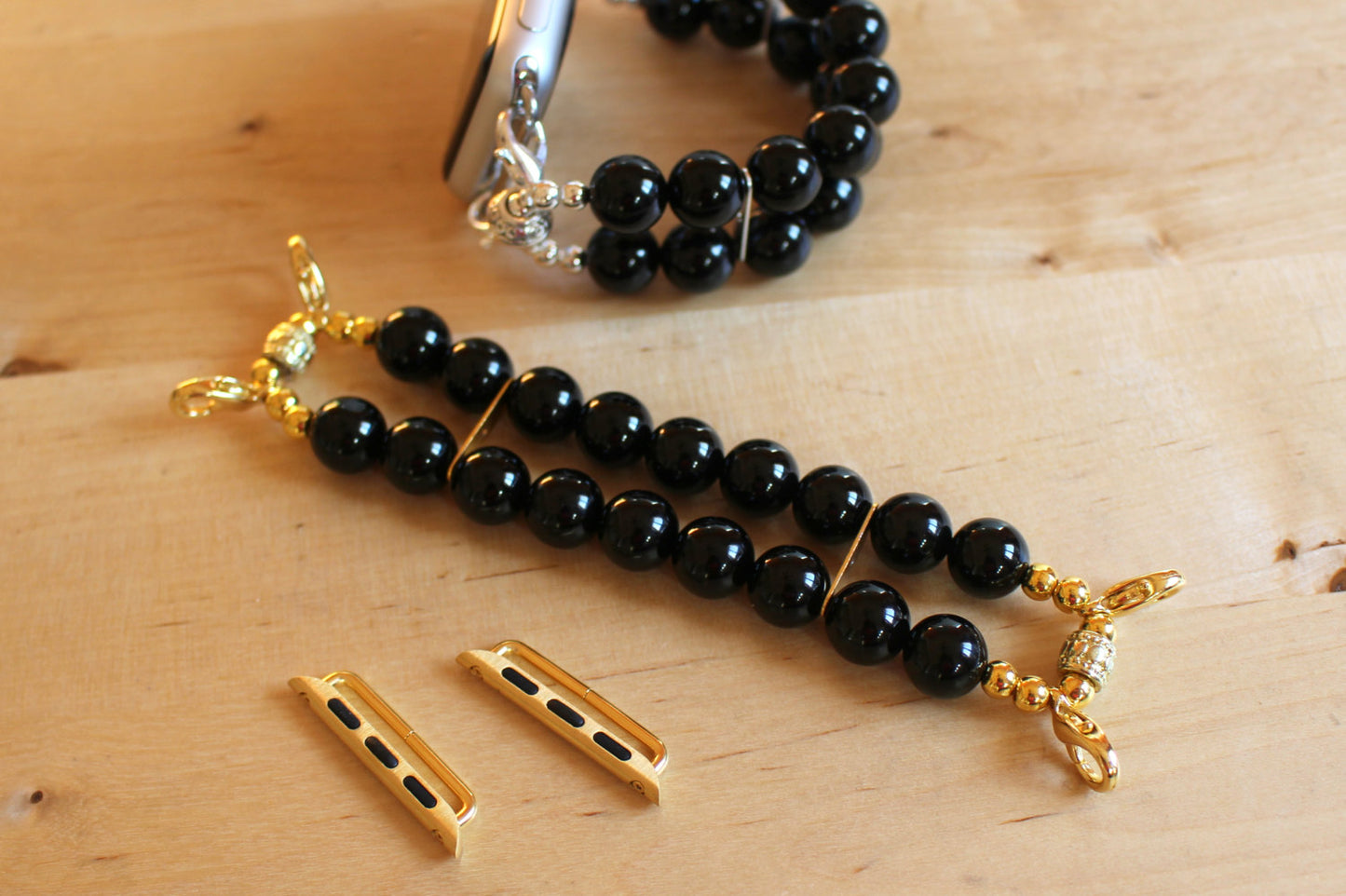 Black Onyx Gemstone Beads Smartwatch Watch Band for Apple Watch