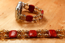 Load image into Gallery viewer, Watch Band for Apple Watch, Red Sponge Coral with Gold Pearls and Crystals