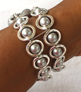 Silver Ovals and Silver Glass Beads Watch Band for Apple Watch