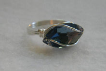 Load image into Gallery viewer, Denim Blue Crystal Navette Wire Wrapped Sterling Silver Ring
