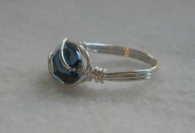 Load image into Gallery viewer, Denim Blue Crystal Navette Wire Wrapped Sterling Silver Ring