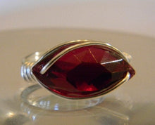 Load image into Gallery viewer, Sterling Silver Ruby Crystal Navette Wire Wrapped Ring