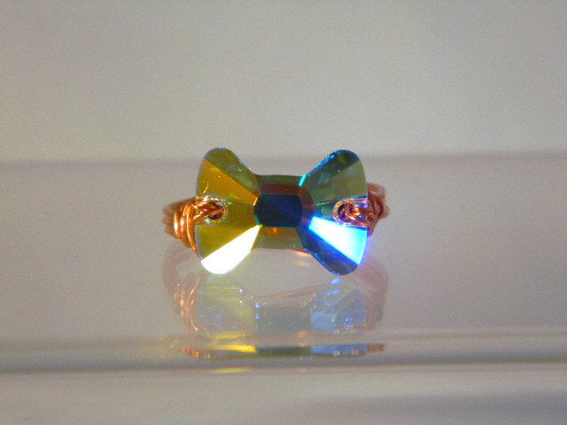 Crystal Bow Tie Copper Ring, Copper Ring, Crystal Ring