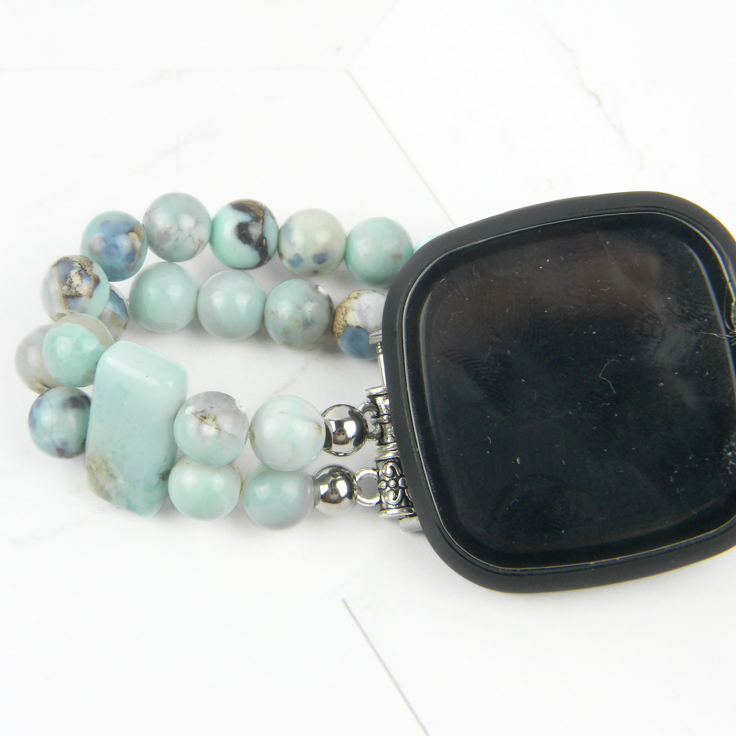 Enameled Agate & Amazonite Gemstone Bracelet Watch Band for Fitbit Versa 2, Versa 3 & 4