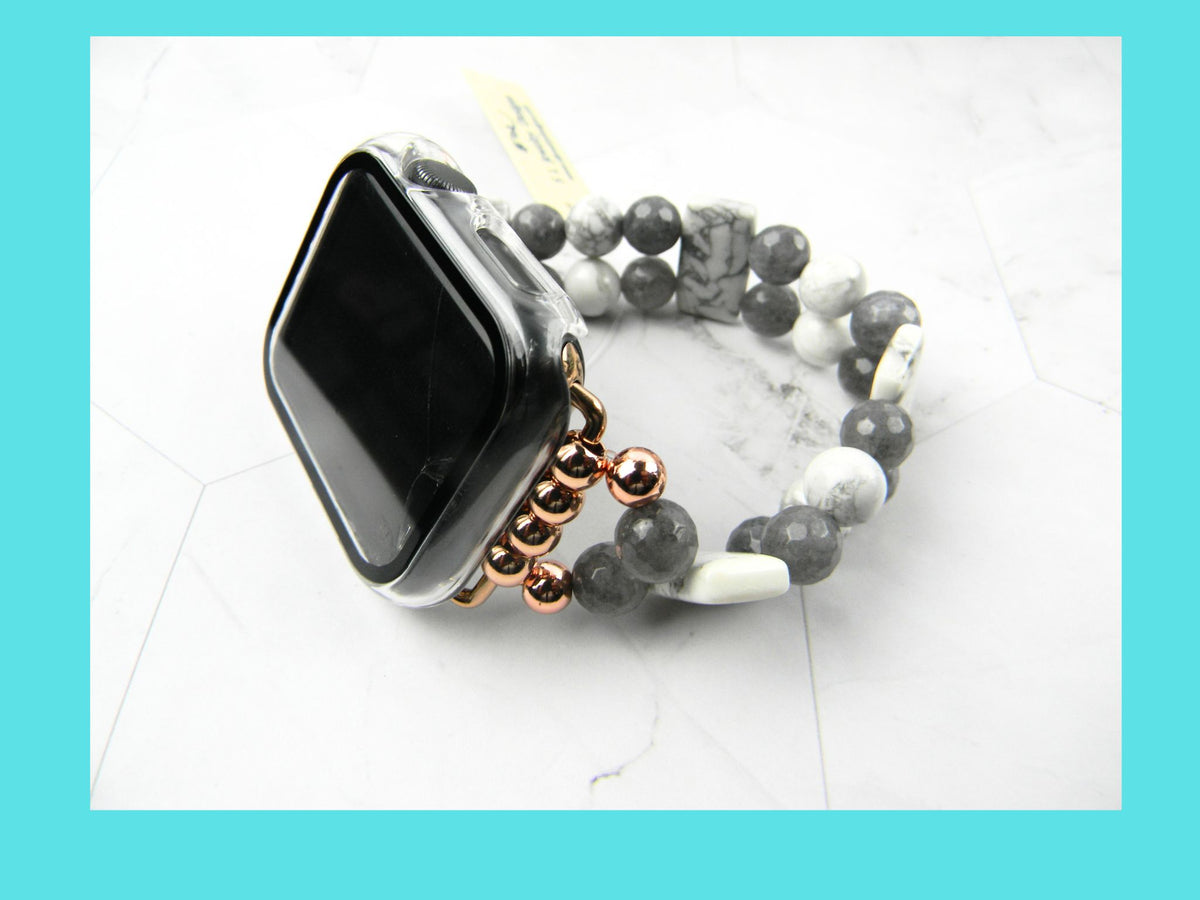 White and Gray Howlite Smartwatch Band for Apple Watch