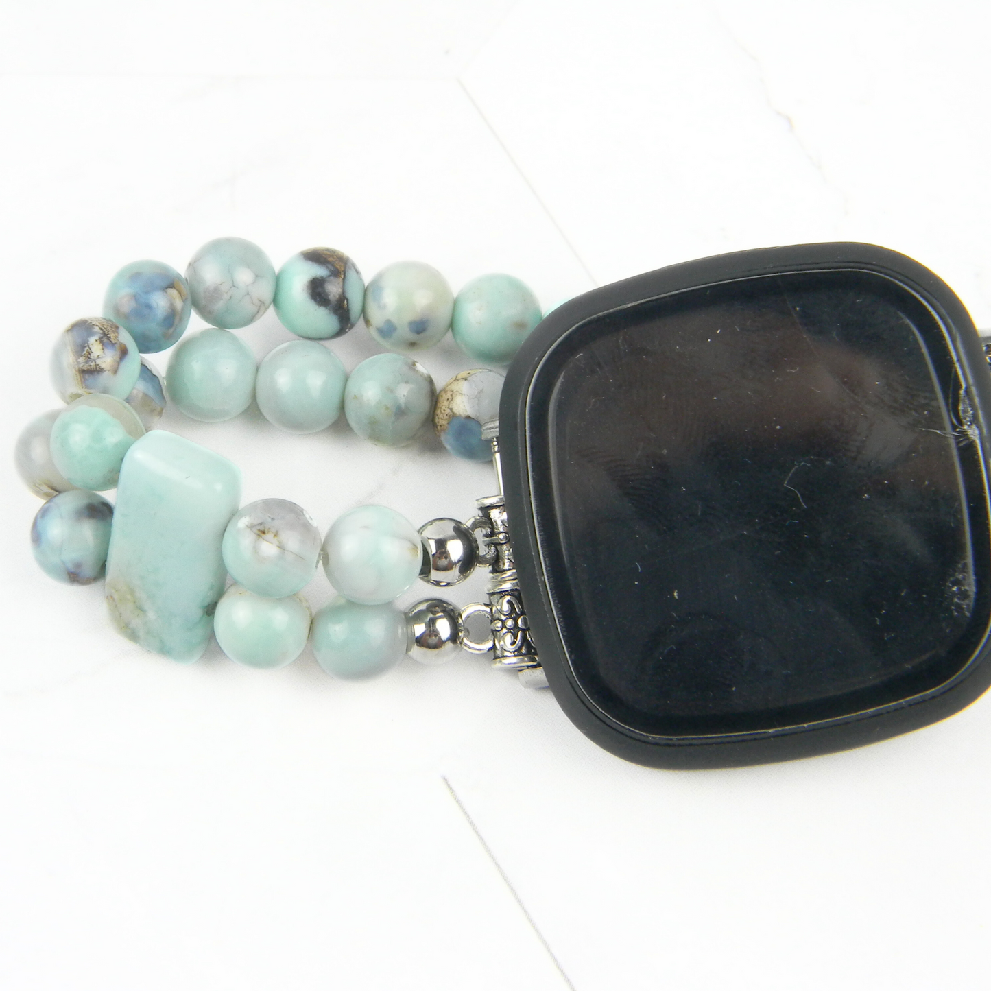 Enameled Agate & Amazonite Gemstone Bracelet Watch Band for Fitbit Versa 2, Versa 3 & 4