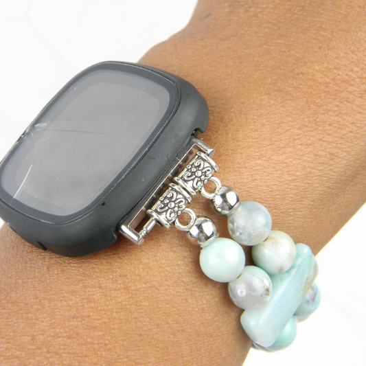 Enameled Agate & Amazonite Gemstone Bracelet Watch Band for Fitbit Versa 2, Versa 3 & 4