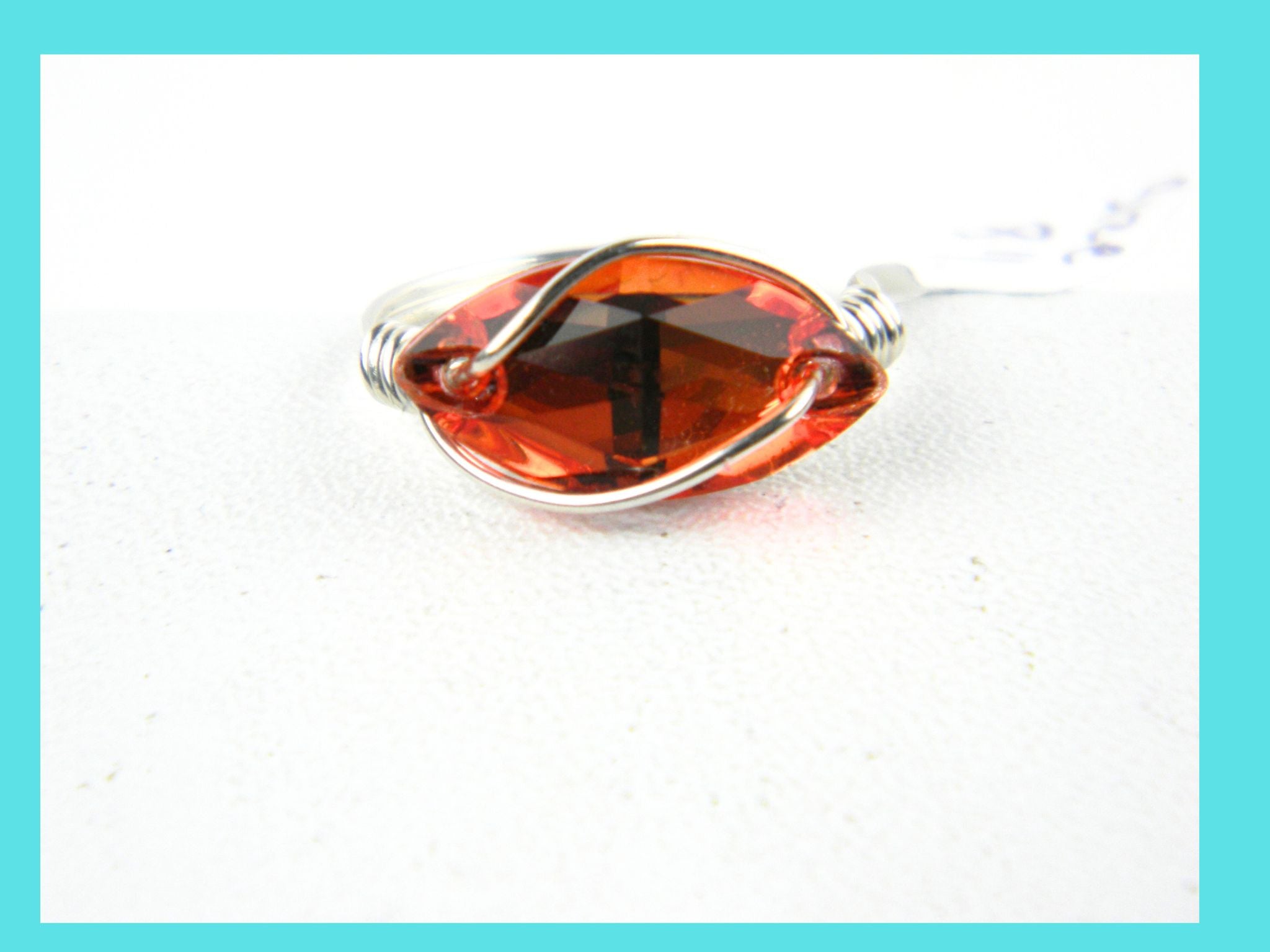 Sterling Silver Hyacinth Crystal Navette Wire Wrapped Ring