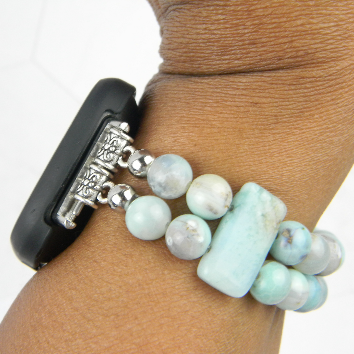 Enameled Agate & Amazonite Gemstone Bracelet Watch Band for Fitbit Versa 2, Versa 3 & 4