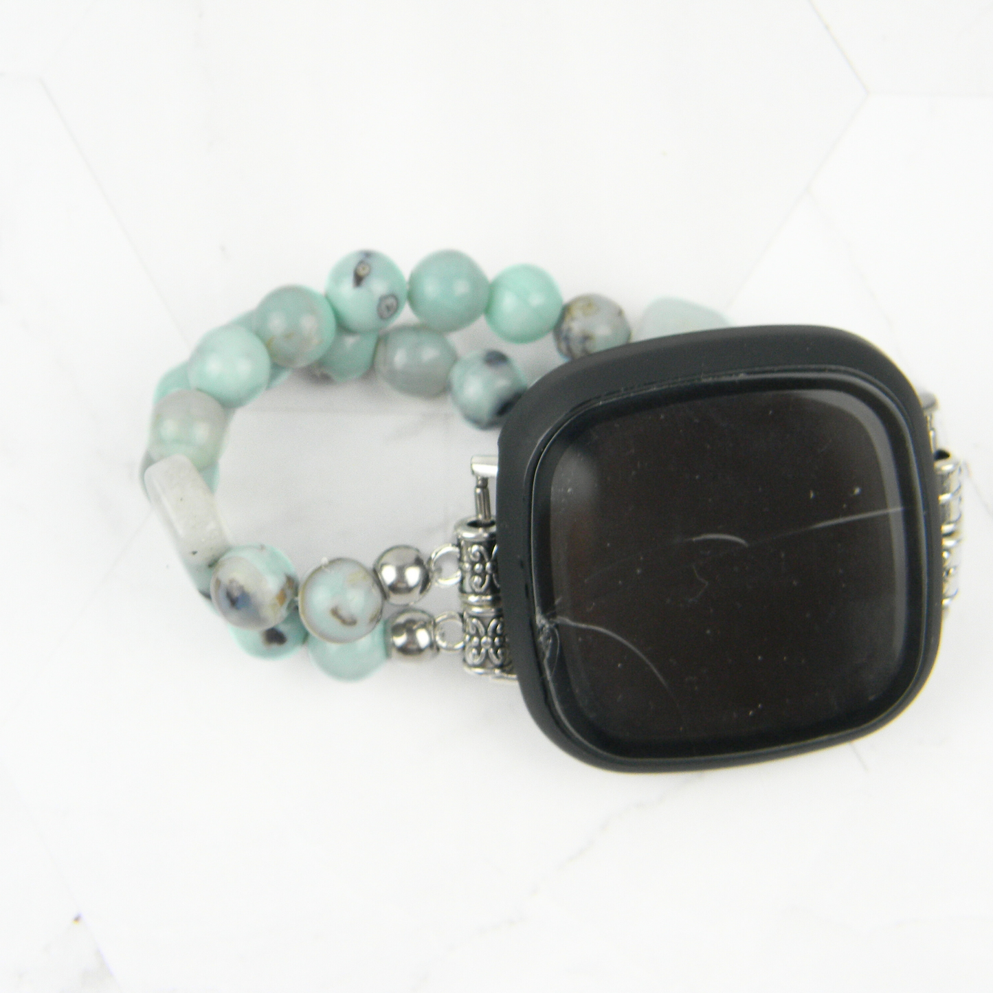 Enameled Agate & Amazonite Gemstone Bracelet Watch Band for Fitbit Versa 2, Versa 3 & 4