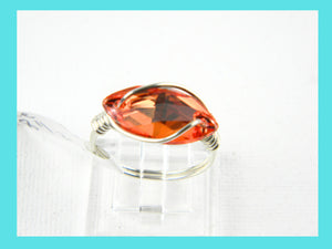 Sterling Silver Hyacinth Crystal Navette Wire Wrapped Ring