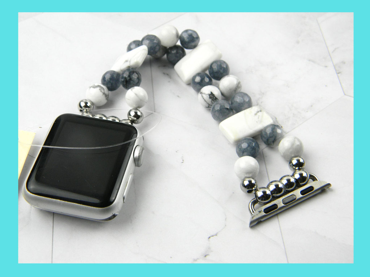 White and Gray Howlite Smartwatch Band for Apple Watch