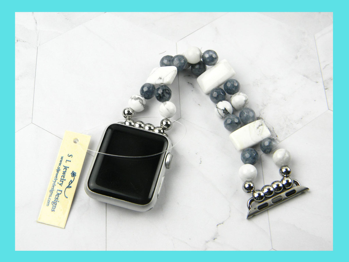 White and Gray Howlite Smartwatch Band for Apple Watch