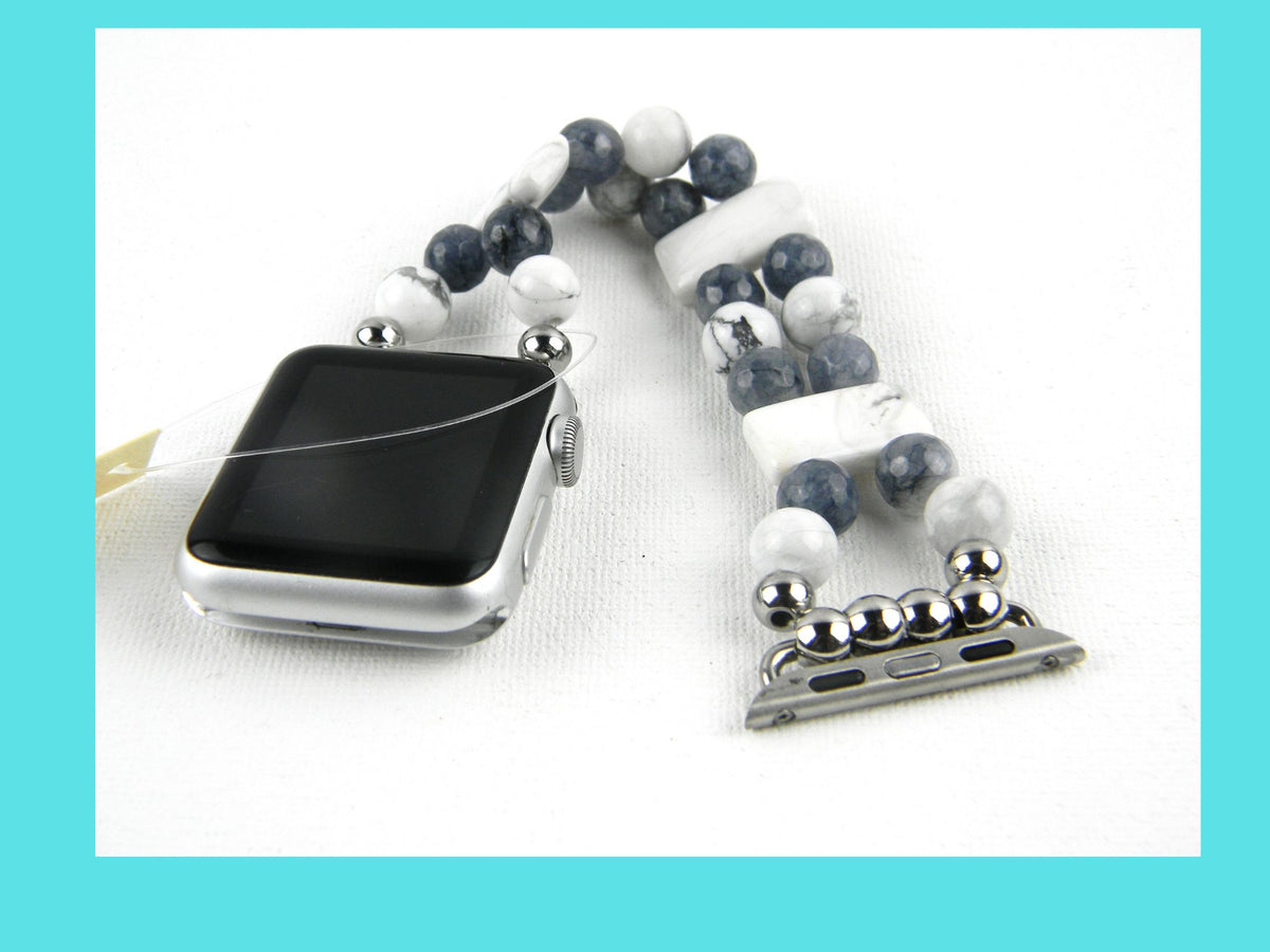 White and Gray Howlite Smartwatch Band for Apple Watch