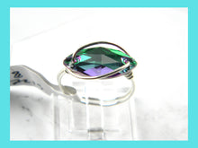 Load image into Gallery viewer, Sterling Silver Emerald Crystal Navette Wire Wrapped Ring
