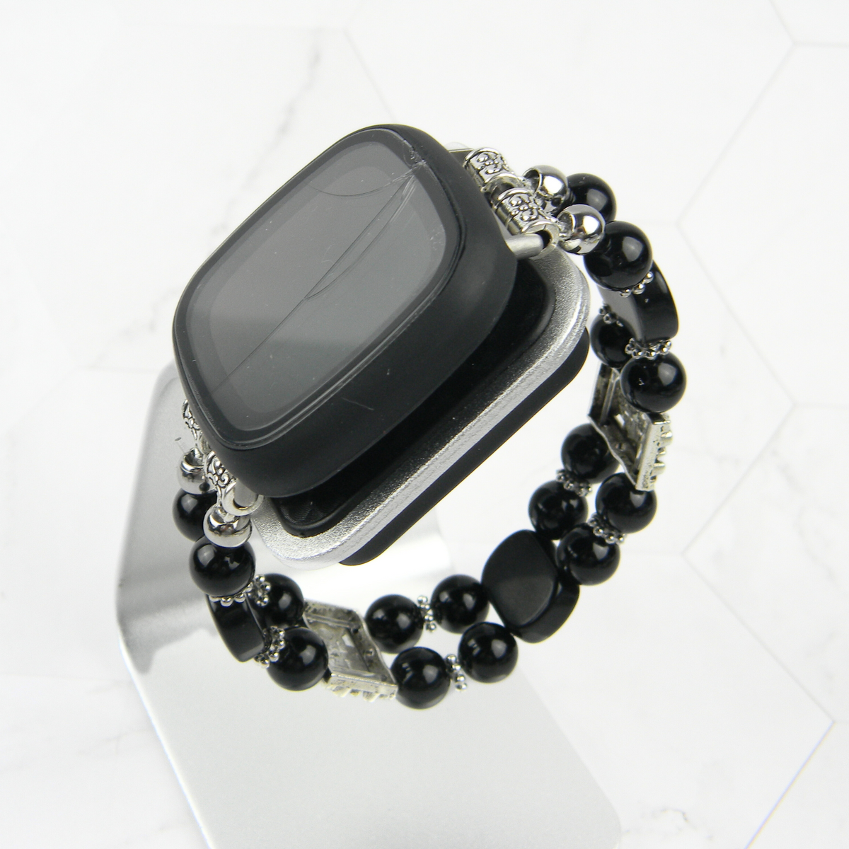 Black Onyx and Obsidian Watch band for FitBit Versa 2, Versa 3 & 4 Smartwatch