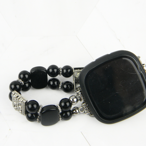 Black Onyx and Obsidian Watch band for FitBit Versa 2, Versa 3 & 4 Smartwatch