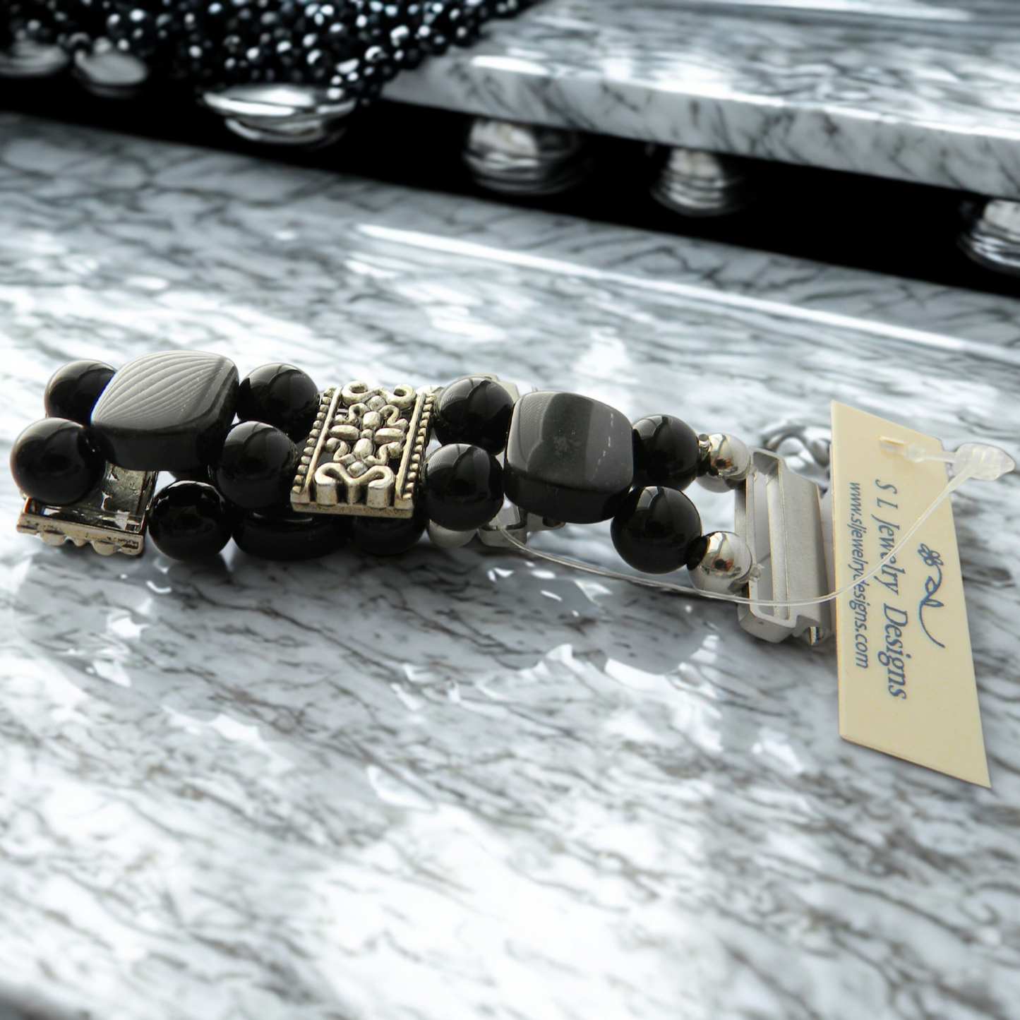 Black Onyx and Obsidian Watch band for Samsung Watch
