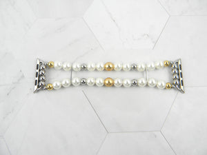 Off White and Gold Pearl Apple Watch Bracelet