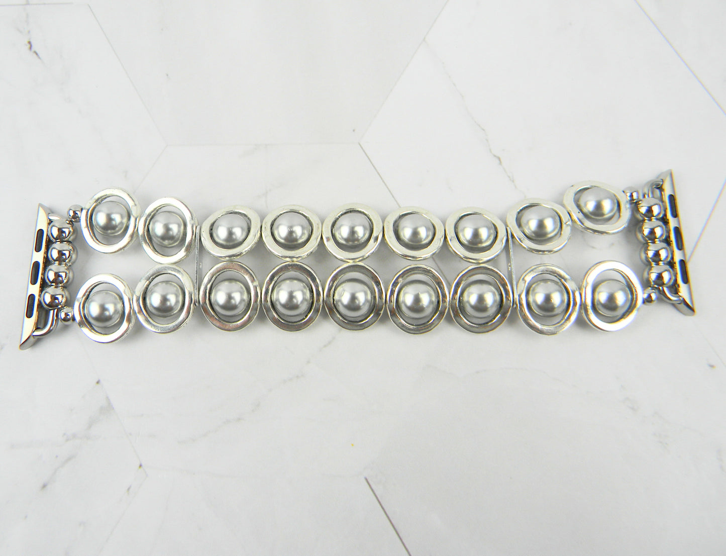 Silver Ovals and Silver Glass Beads Smartwatch Band for Apple Watch