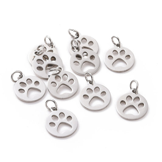 Dog Paw Stainless Steel Cut Out Charm
