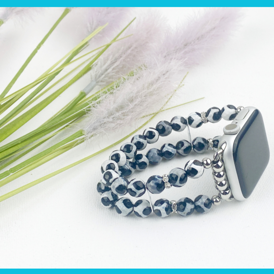 Tibetan Agate Watch Band for Apple Watch, Black and White Giraffe Look