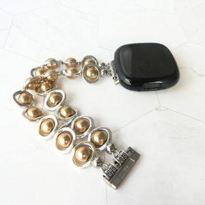 Silver Ovals and Gold Beads Watch Band for Fitbit Versa 3&4 Smart Watch