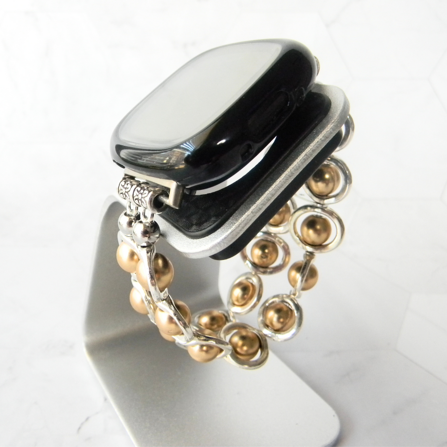 Silver Ovals and Gold Beads Watch Band for Fitbit Versa 3&4 Smart Watch