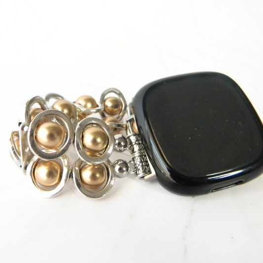Silver Ovals and Gold Beads Watch Band for Fitbit Versa 3&4 Smart Watch