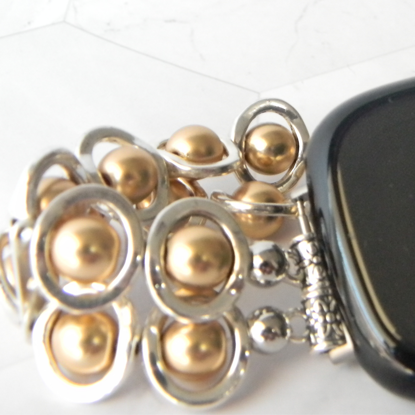 Silver Ovals and Gold Beads Watch Band for Fitbit Versa 3&4 Smart Watch