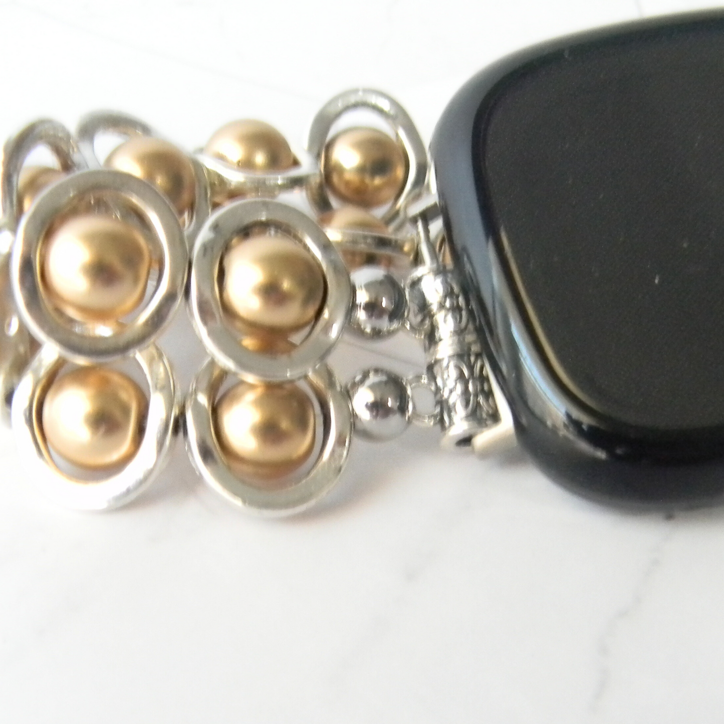 Silver Ovals and Gold Beads Watch Band for Fitbit Versa 3&4 Smart Watch