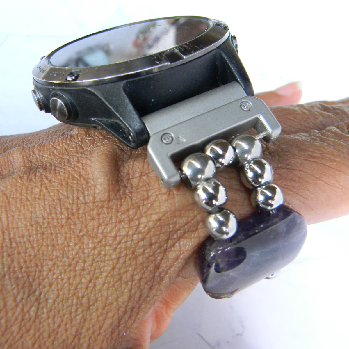 Amethyst & Lepidolite Gemstone Smartwatch Band for Garmin