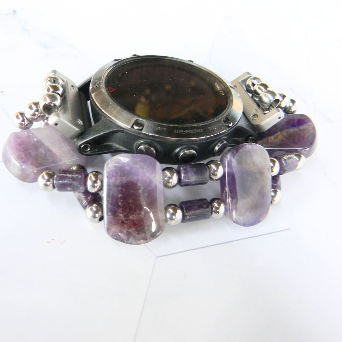 Amethyst & Lepidolite Gemstone Smartwatch Band for Garmin