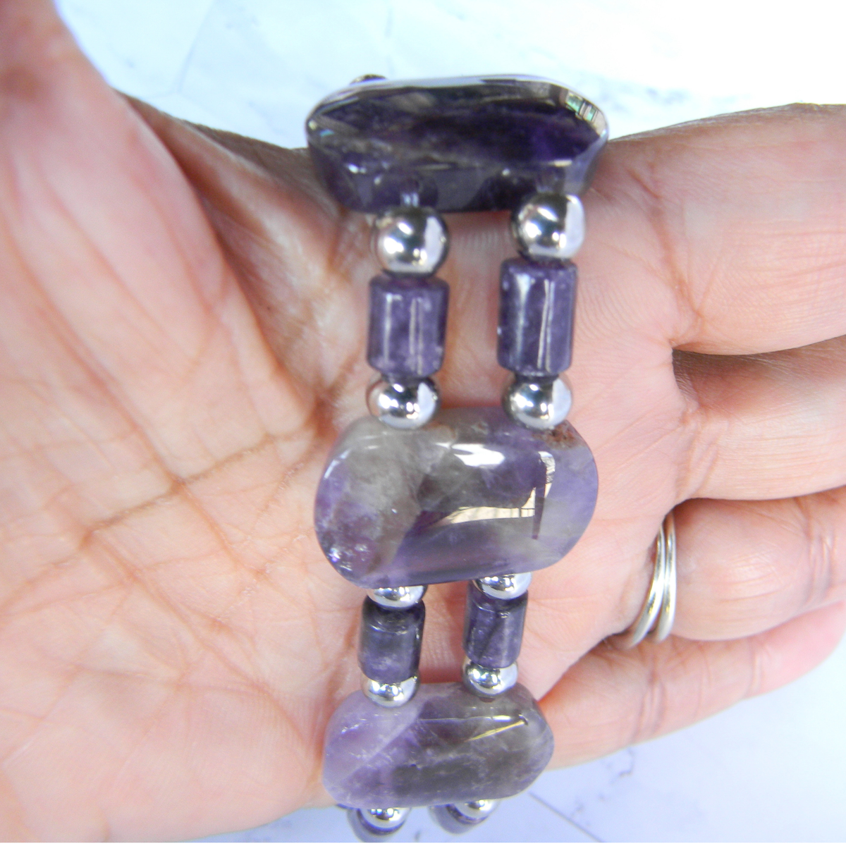 Amethyst & Lepidolite Gemstone Smartwatch Band for Garmin